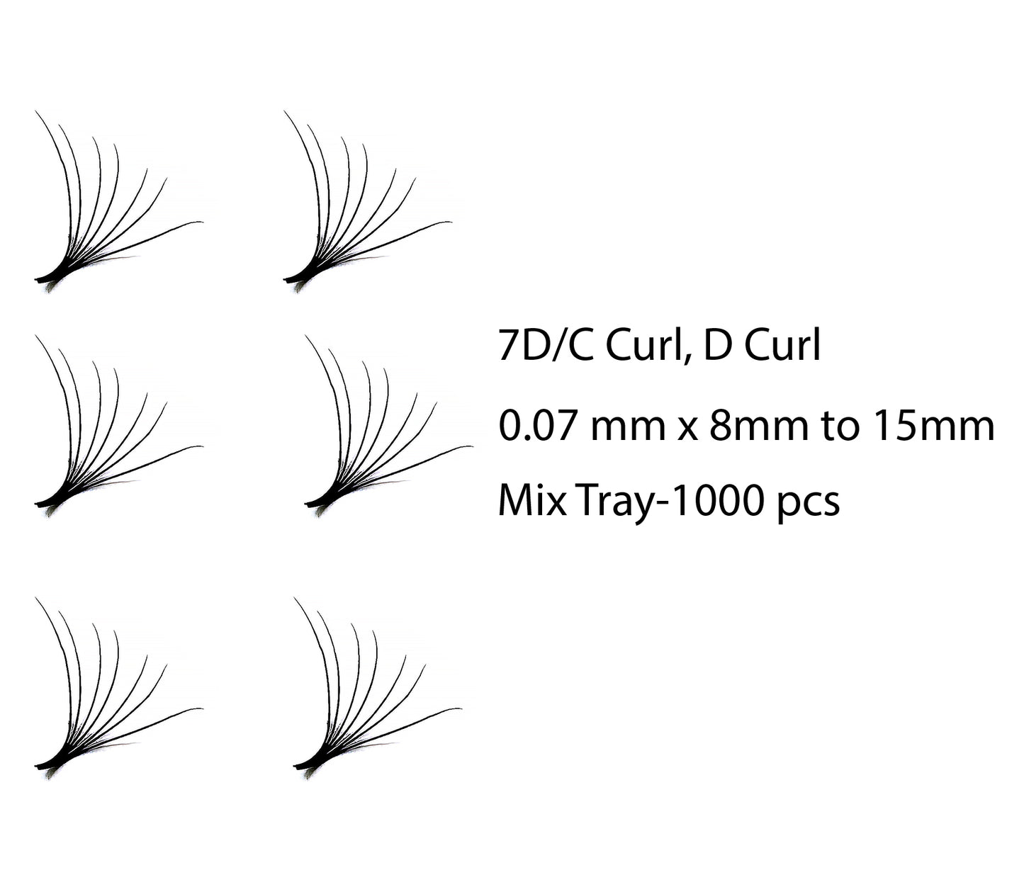 1000 PCS 5D/7D Premade Fans Short Stem Eyelash Extensions - 0.07mm C Curl/ D Curl, Mix Length 8 mm to 15 mm